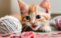 Adorable itten sits with pile of knitting wool, AI Generated Royalty Free Stock Photo
